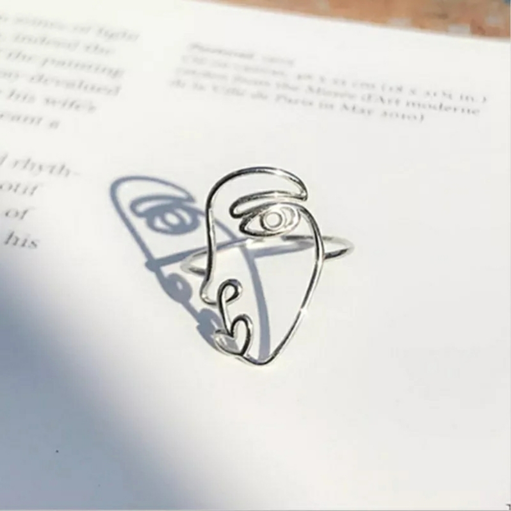 WOMAN'S STAMPED S925 STERLING SILVER ADJ ABSTRACT FACE RING - Picture 4 of 5